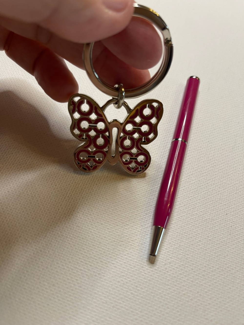 Coach Pink Butterfly Keychain and Pink Coach Pen with Silver Accents - Picture 3 of 7